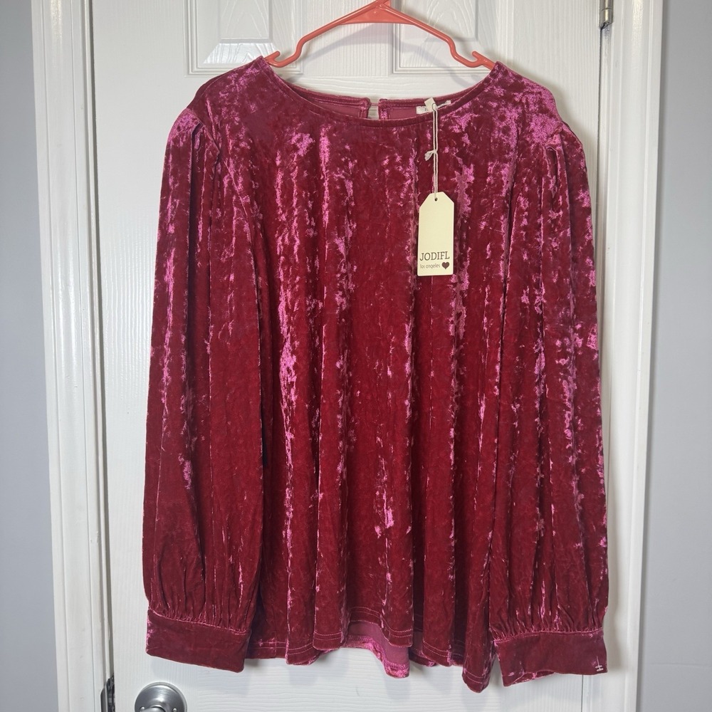 Jodifl Women's Velvet Long Sleeve‎ Top Puff Shoulders Magenta Size 2x Plus NWT